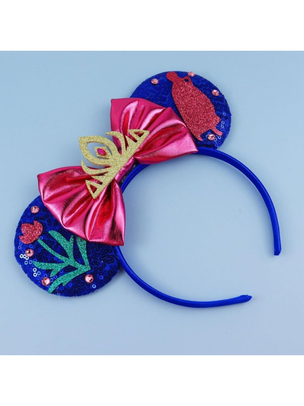 Women Snow White blue Polyester Sequin Bow Mickey Mouse Headband Hair Accessory - Picture 5 of 7